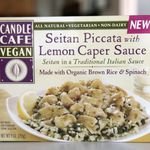 Vegan Frozen Dinner: The popular upscale-yet-casual vegetarian restaurant Candle Cafe has gotten into the frozen dinner game, with a new line of products endorsed by Farm Sanctuary. Each one costs $5.99 for a 9 oz. serving, with the restaurantâs signature dishes frozen and reproduced for at-home consumption (preferably in the den watching your favorite episodes of Planet Earth). Current options include the Seitan Piccata with Lemon Caper Sauce, Ginger Miso Stir-Fry, Tofu Spinach Ravioli, and Mac & Vegan Cheese. âThe frozen food aisle has traditionally been a pretty chilly place for farm animals,â says Candle Cafe founder Bart Potenza. âWe wanted to prove that not a single animal needs to suffer for you to enjoy the decadence of a gourmet meal and the convenience of a frozen dinner.â Part of the proceeds go to benefit Farm Sanctuary. They're available at Whole Foods and other supermarkets, and if you're curious about how they taste, blogger Quarry Girl describes the seitan entree as "FANTASTIC! it was healthy tooâ¦it weighed in at around 200 calories with 3 grams of fat." Her only complaint is that at 9 oz, itâs not enough for a full dinner. So keep a couple hamburgers in the freezer as a snack.